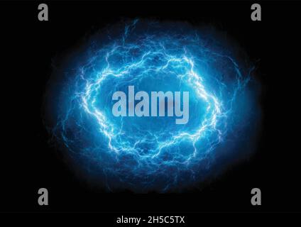Blue glowing plasma lightning in space on black vector Stock Vector