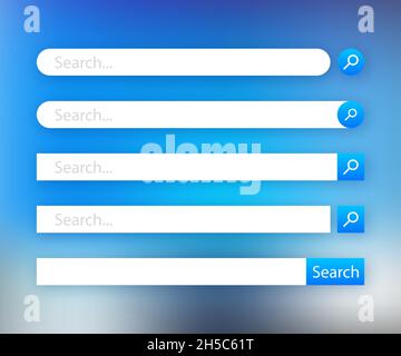Set Search bar vector element design, set of search boxes ui template isolated on blue background. Vector illustration Stock Vector