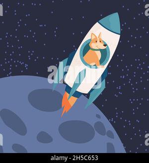 Dog Riding Rocket To Moon concept Stock Vector
