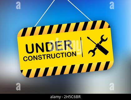 Under construction website page. Border stripe web. Vector stock illustration. Stock Vector
