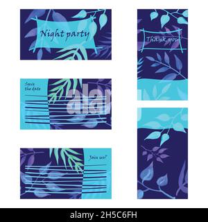 Night party tropical leaves vector card template Stock Vector