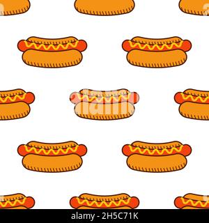 Hot dog seamless pattern on white background Stock Vector