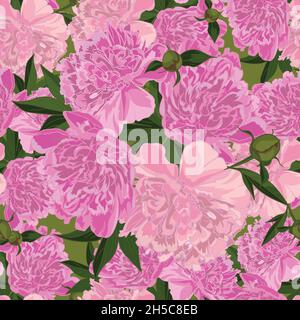 Abstract texture with pink peony in realistic style Stock Vector