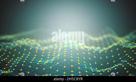 Waves of digital analysis of data sets with 3d render visualization. Futuristic observation of fluctuations in web research and experimentation. Finan Stock Photo