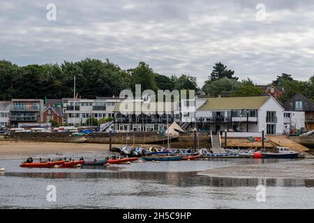 bembridge dinghy sailing club in the harbour on the shoreline of the isle of wight, dinghies and yachts sailing club, coastal watersports centre I O W Stock Photo