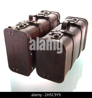 Two vintage suitcases isolated over white background Stock Photo