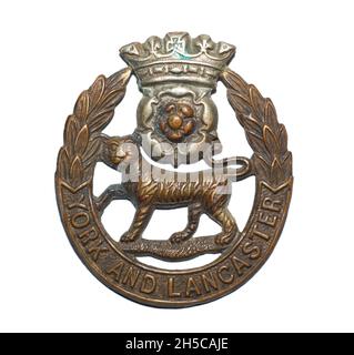 The cap badge of York and Lancaster Regiment as issues through both the First World War and Second World War up until 1968. Stock Photo