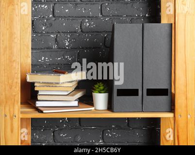 Image of wooden board with documents in office Stock Photo