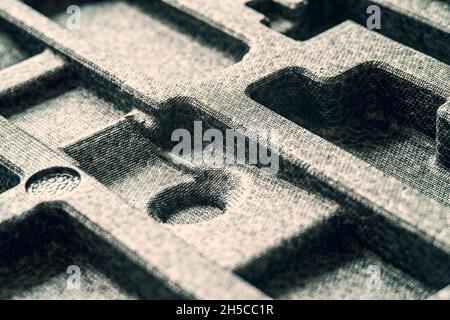 Mockup with black texture foam packaging box. Macro closeup Stock Photo