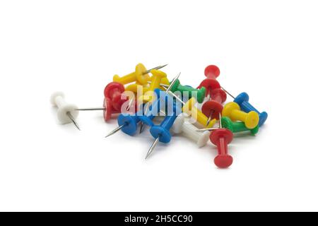 Colorful map pins on isolated white background Stock Photo