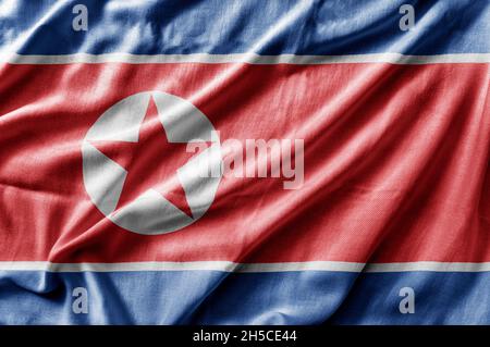 Waving detailed national country flag of North Korea Stock Photo