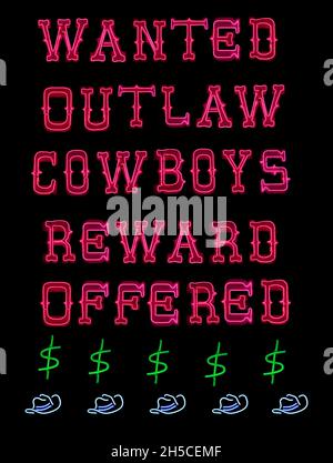 Wanted Outlaw Cowboys Reward sign or poster Stock Photo
