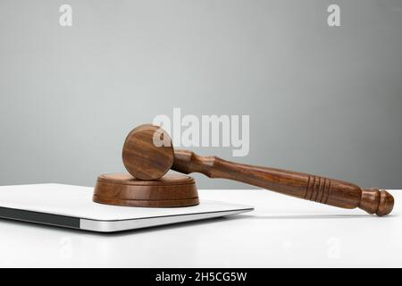 Judge's gavel on light background, front view. Law concept Stock Photo