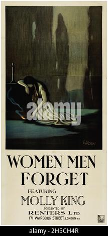 Vintage movie poster: Women Men Forget (American Cinema, 1920). British. Feat. Molly King. Presented by Renters Ltd. London. Stock Photo