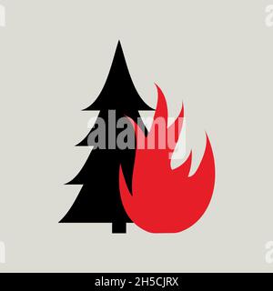 Forest fire symbol, flat minimalist vector illustration Stock Vector