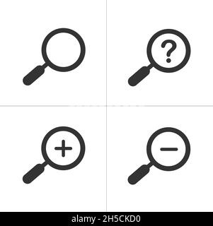 Magnifying glass icon set. Blang, faq, increase and decrease icons. Zoom in zoom out icon. Stock vector illustration isolated Stock Vector