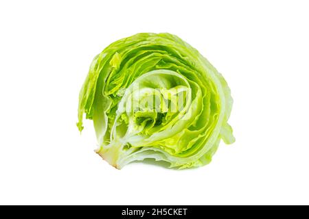 Fresh green iceberg lettuce salad leaves cut isolated on white background. Stock Photo