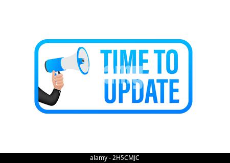 Hand Holding Megaphone with Time to update. Megaphone banner. Web design Stock Vector