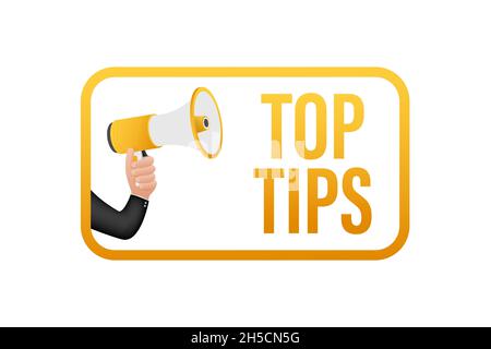 Megaphone banner with text Top tips. Vector illustration Stock Vector