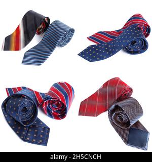 Neck ties collage isolated on white background Stock Photo