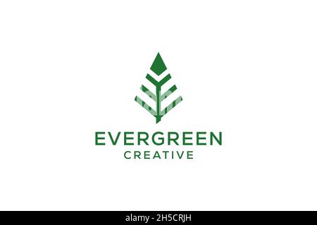 Letter E pine evergreen. fir hemlock spruce conifer cedar coniferous cypress larch pinus tree forest vintage retro hipster line art Logo Stock Vector