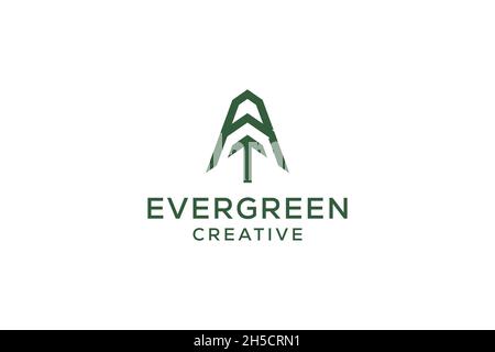 Letter R pine evergreen. fir hemlock spruce conifer cedar coniferous cypress larch pinus tree forest vintage retro hipster line art Logo Stock Vector