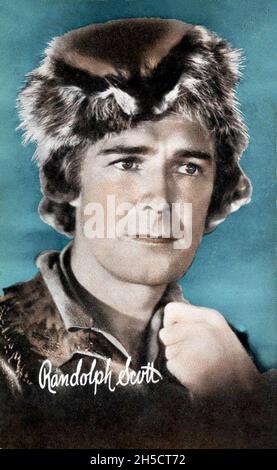 Collectible Exhibit Card of western actor Randolph Scott Stock Photo
