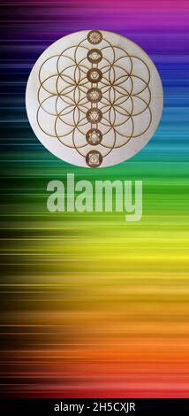 Set of chakras symbol isolated on rainbow colors background Stock Photo