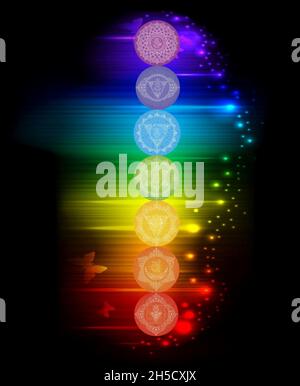 Set of chakras symbol isolated on rainbow colors background Stock Photo