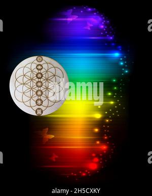 Set of chakras symbol isolated on rainbow colors background Stock Photo