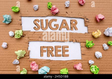 Conceptual display Sugar Free. Word Written on containing an artificial sweetening substance instead of sugar Forming New Thoughts Uncover Fresh Ideas Stock Photo