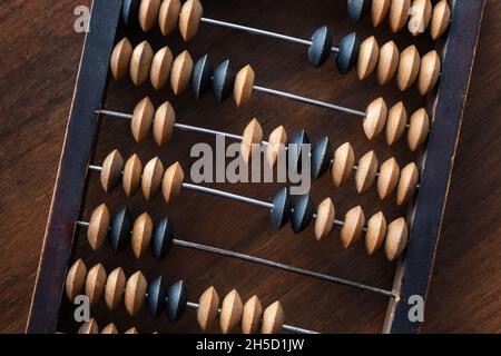 Vintage wooden abacus on the wooden table Stock Photo