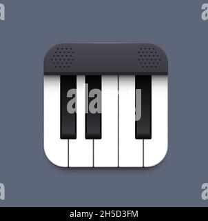 Piano music app interface 3d icon, vector keyboard of piano or synthesizer with white and black note keys. Mobile or web application ui, gui design, i Stock Vector