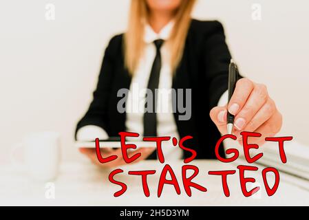 Text sign showing Let S Get Started. Business showcase encouraging someone to begin doing something Presenting Corporate Business Data, Discussing Stock Photo