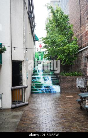 Colorful Steps in Asheville, NC Alley with Colorful Steps Stock Photo