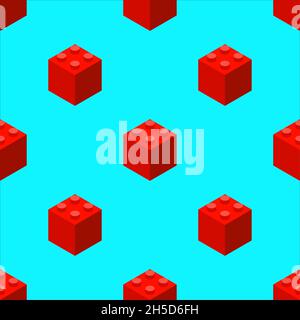 Pattern of red plastic blocks on a turquoise background. For printing and decoration. Vector illustration. Stock Vector