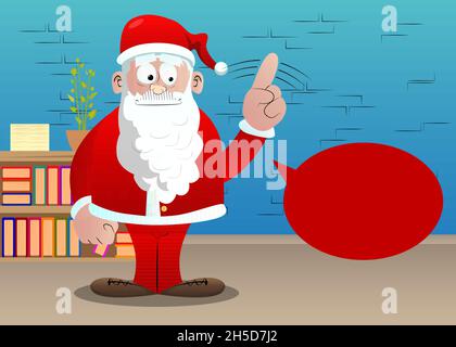 Santa Claus in his red clothes with white beard saying no with his finger. Vector cartoon character illustration. Stock Vector