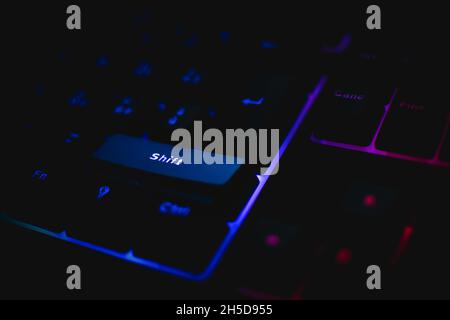mechanical keyboard with leds and mouse Stock Photo