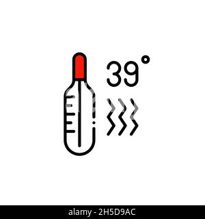 Temperature check with a thermometer as covid disease prevention measure. Fever body temperature. Pixel perfect, editable stroke icon Stock Vector