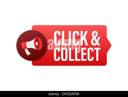 Megaphone click and collect banner. Flat style. Website vector icon. Vector stock illustration Stock Vector