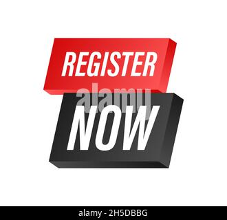 Megaphone label with register now. Megaphone banner. Web design. Vector stock illustration Stock Vector