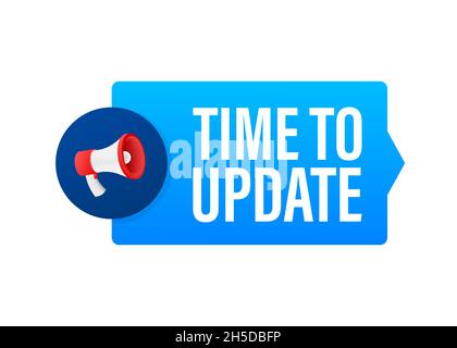 Hand Holding Megaphone with Time to update. Megaphone banner. Web design Stock Vector
