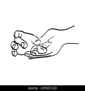 closeup hand of chef making sushi illustration vector isolated on white background line art. Stock Vector