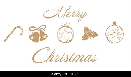 Beautiful golden Christmas icons on a white background, vector illustration Stock Vector