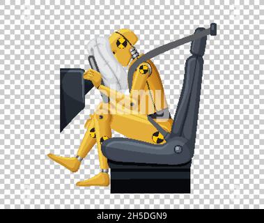Crash test dummy in a car seat on grid background illustration Stock Vector