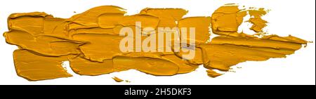 Vector yellow oil brush stroke. Abstract varnish splash trace shape. Glossy oil paint smear long line on white background.  EPS10 illustration. Stock Vector