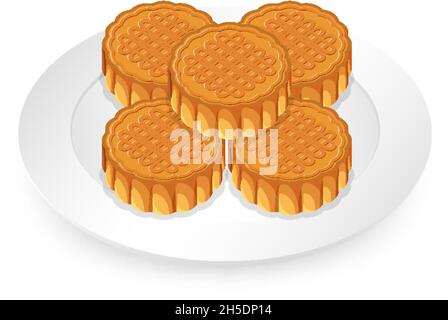 Pile of mooncakes on white plate illustration Stock Vector