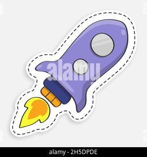 cartoon icon of doodle Flying space rocket. Flights to Mars, Moon and planets of solar system. Technologies for space exploration. Vector isolated on