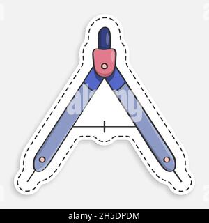 cartoon icon of doodle drawing compass, divider for sketching. Engineer and designer tool. Vector isolated on white background Stock Vector