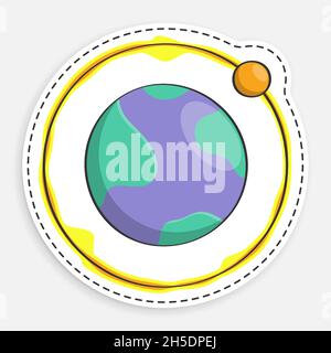 cartoon icon of doodle Moon rotates in orbit around planet Earth. Satellite of planet. Astronomy and astrology. Space exploration. Vector isolated on Stock Vector